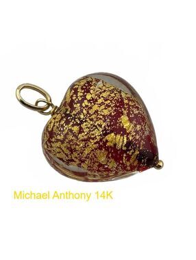 Michael Anthony 14K Red and Gold Foil Murano style Puffy Heart Charm Pendant